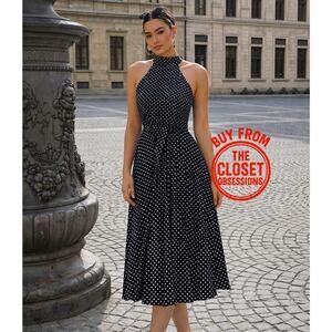 ZARA Belted Pleated Halter Midi Dress NWT